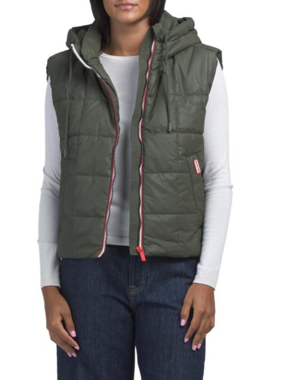 HUNTER Hunter Green Lindsey Square Quilted Vest With Snap Button Back Vents